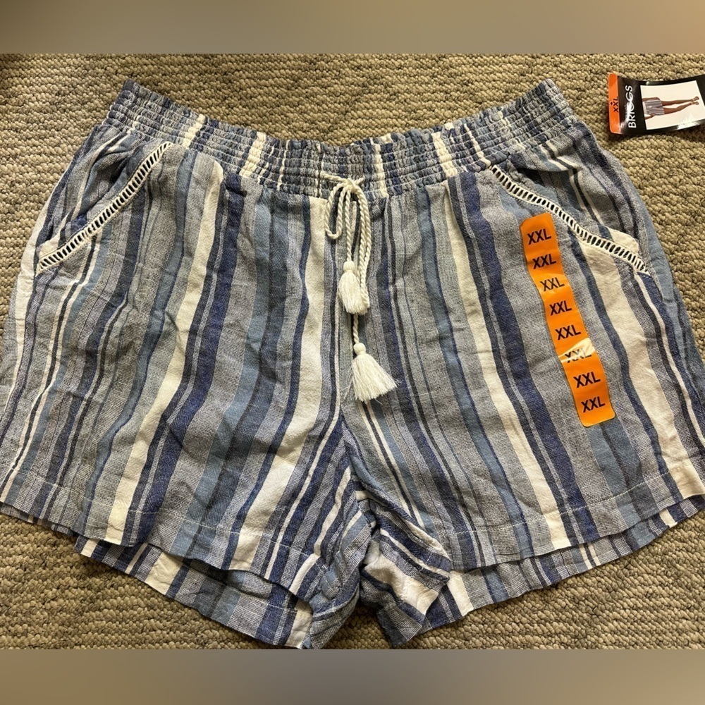 Briggs linen blend lightweight shorts pocket front tassel nautical blue - Picture 1 of 6